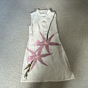 Floral Sleeveless Dress - Cream and Pink